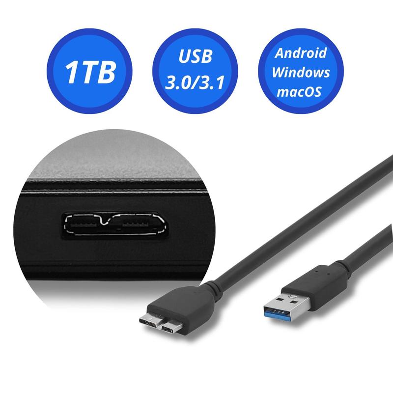 Hd Externo 1TB Usb 3.0 3.1, Portátil, Plug Play Compatível com